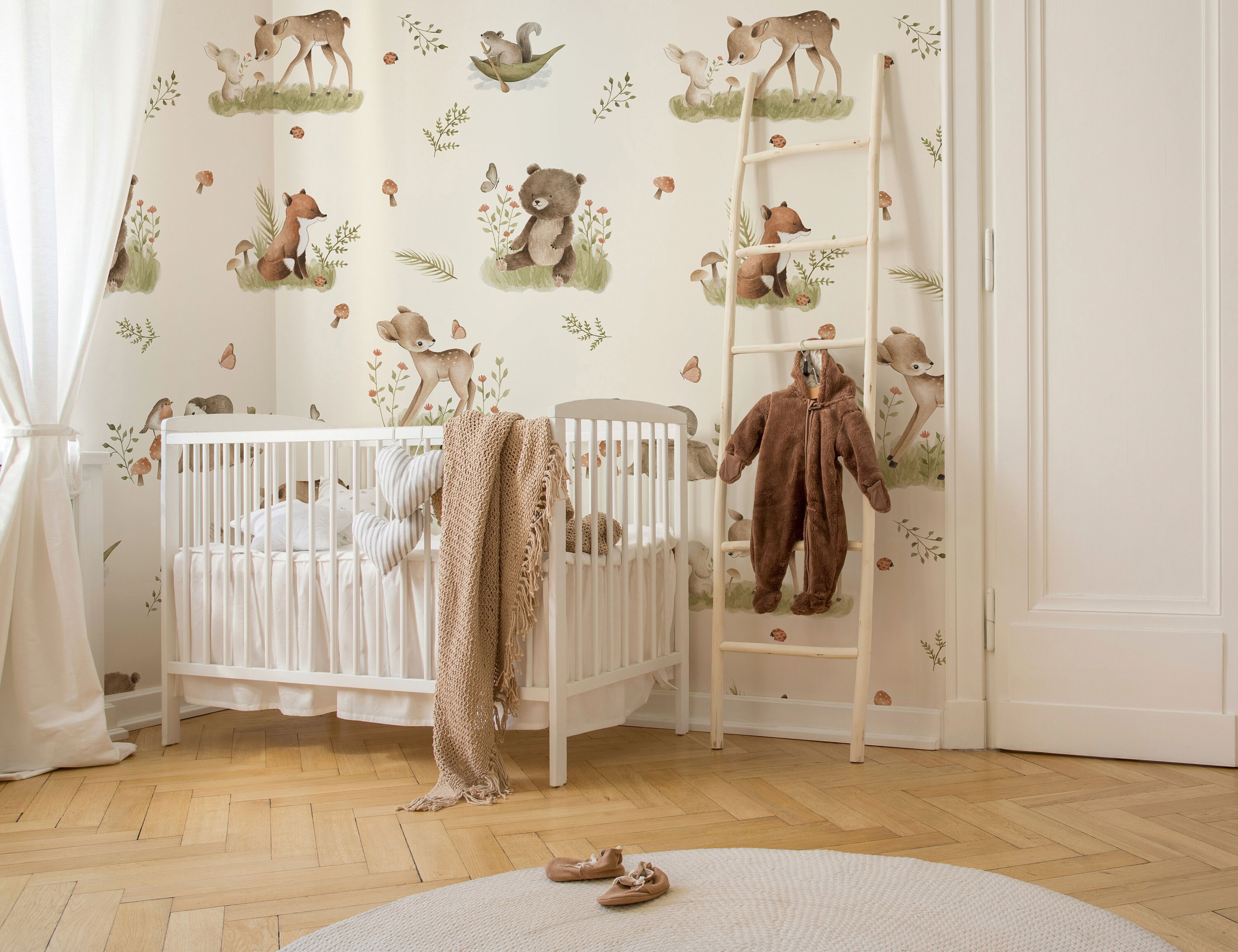 Woodland Animals Wallpaper: Watercolor Nursery Mural (peel and Stick ...