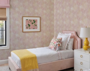 Watercolor Pastel Nursery Wallpaper - Soft Pink & Yellow Peel and Stick Mural