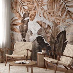 Brown Dry Palm Leaves Wallpaper, Large Tropical Leaf Mural, Exotic Tropical Mural, Peel and Stick, Wallpaper, Self Adhesive Wall Mural