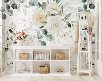 Watercolor Floral Wallpaper: Soft Roses Peel and Stick Mural