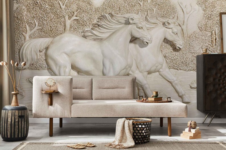 3D Embossed Horses Wallpaper Peel and Stick Running Horses Etsy