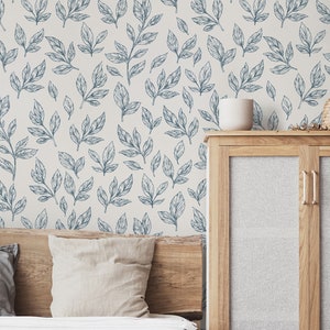 Stripy Leaf Wallpaper Peel and Stick, Monochrome Leaves Wall Mural, Botanical Plants Wall Mural, Minimal Wall Decor, Removable Self Adhesive