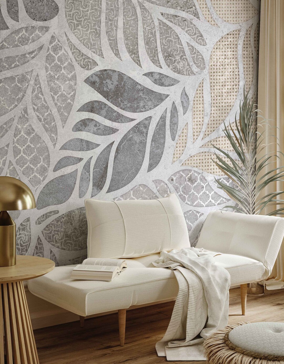 Gray Leaves Wallpaper, Minimal Modern Wallpaper