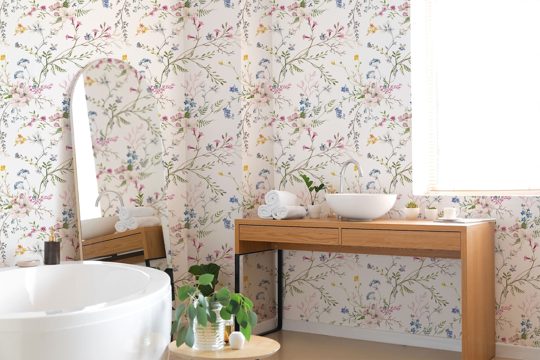 Watercolor Wildflower Wallpaper: Botanical Floral Wall Mural, Peel and ...