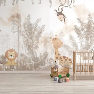 Kids Wallpaper Peel and Stick, Cute Animals in the Woodland Wall Mural, Jungle Safari Animals Wallpaper, Nursery Wall Decal, Baby Kids Room