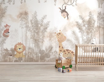 Woodland Animals Peel and Stick Wallpaper: Jungle Nursery Mural