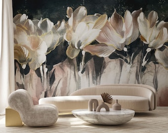 Abstract Floral Oil Paint Wallpaper – Peel and Stick Removable Botanical Wall Mural