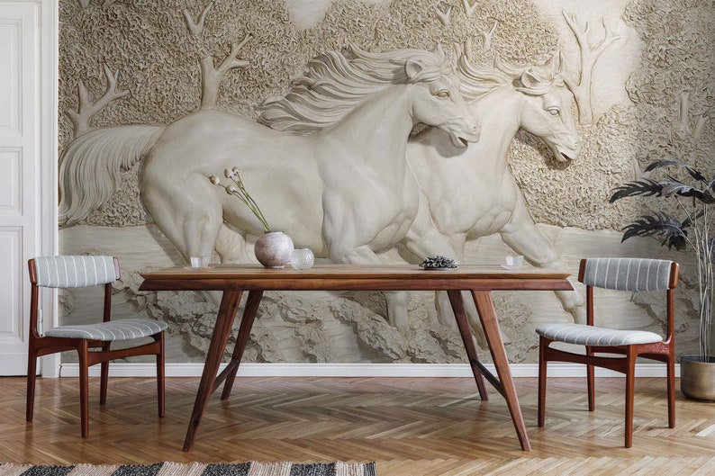 3D Embossed Horses Wallpaper Peel and Stick Running Horses Etsy