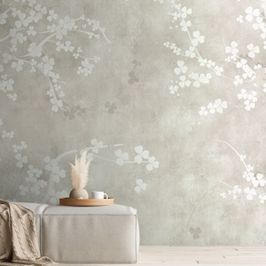 Neutral Boho Beige Floral Wallpaper, Muted Minimalist Wall Mural, In Light Tones Wallpaper, Peel and Stick, Self Adhesive Removable afbeelding 4