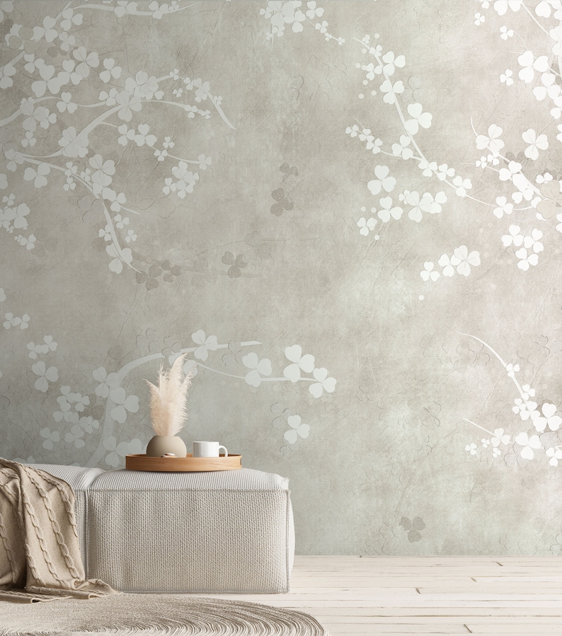 Neutral Boho Beige Floral Wallpaper, Muted Minimalist Wall Mural, In Light Tones Wallpaper, Peel and Stick, Self Adhesive Removable afbeelding 4