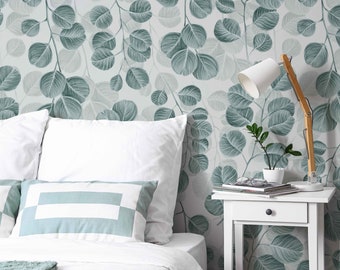 Eucalyptus Leaf Green Wallpaper: Boho Peel and Stick Wall Mural