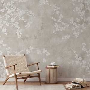 Neutral Boho Beige Floral Wallpaper, Muted Minimalist Wall Mural, In Light Tones Wallpaper, Peel and Stick, Self Adhesive Removable afbeelding 6