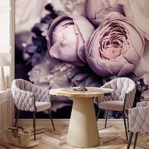 Rose Bouquet Floral Wallpaper, Peel and Stick Roses Flowers Wall Mural, Purple Botanical Wall Mural, Removable Wallpaper, Self Adhesive
