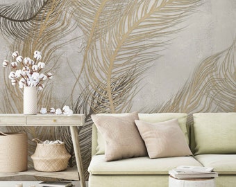 Neutral Leaves Wallpaper, Soft Tropical Leaves Wall Mural, Tropical Plants Peel and Stick, Self Adhesive Removable