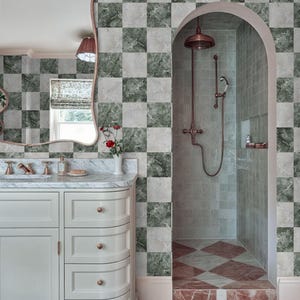 Green & White Checkered Marble Peel and Stick Wallpaper
