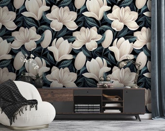 Dark Floral Magnolia Wallpaper: Peel and Stick Mural