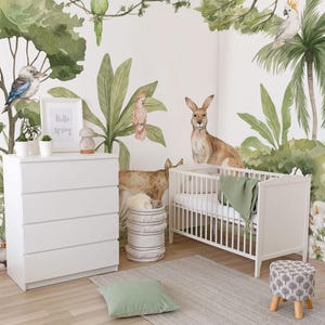 Watercolor Cute Animals Wallpaper for Kids, Peel and Stick,Australian Animals Nursery Removable Wall Mural,Self Adhesive Baby Room Wallpaper