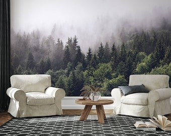 Misty Forest Wallpaper Mural: Peel and Stick or Traditional