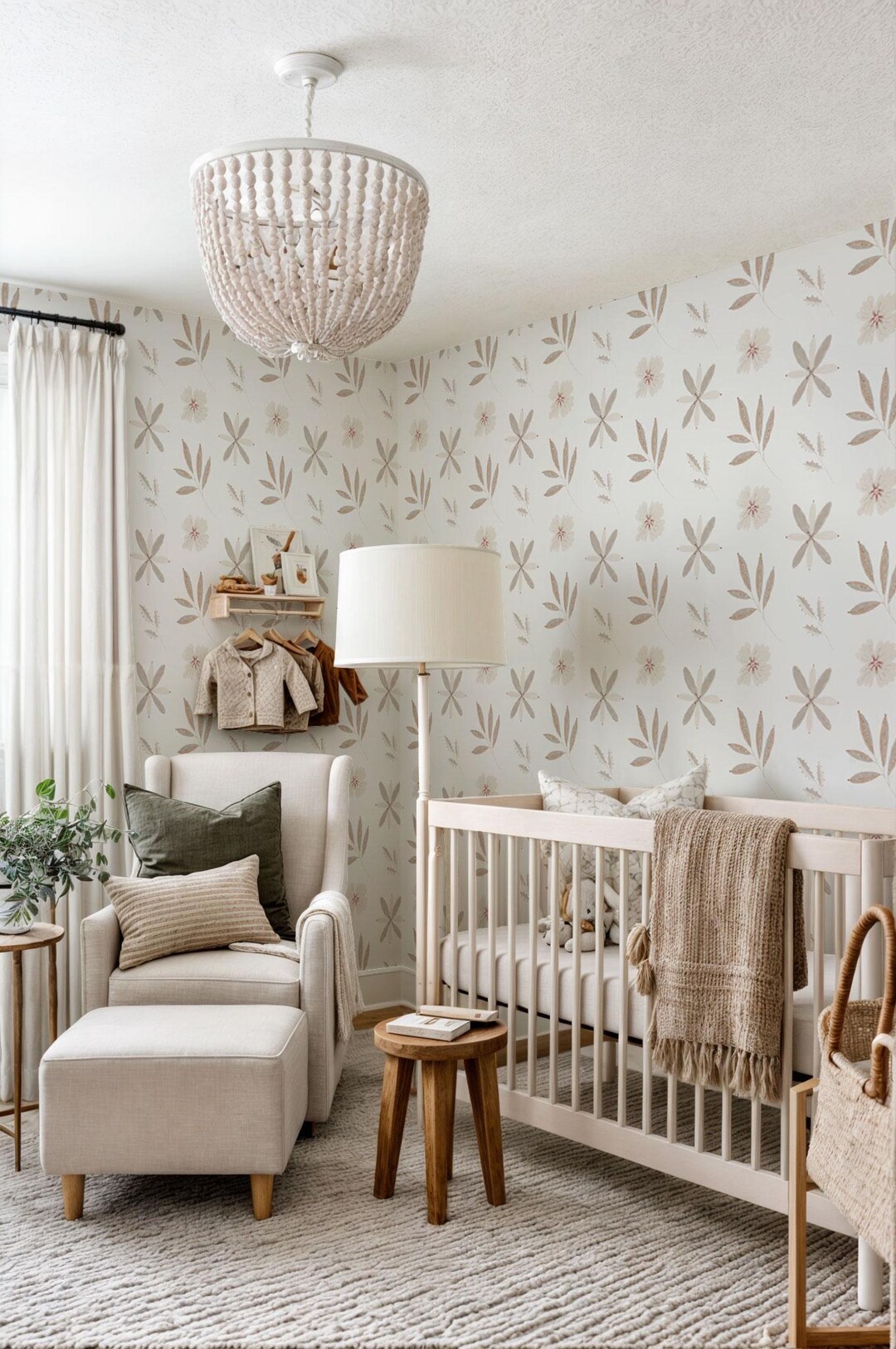 Cute Neutral Flowers Wallpaper, Peel and Stick, Boho Floral Kids ...