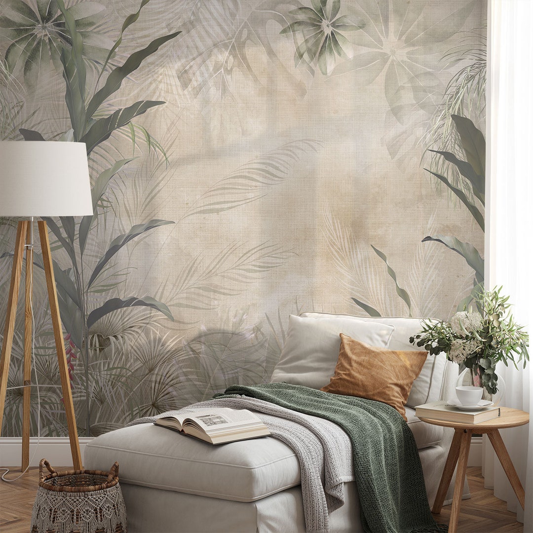 Tropical Trees and Leaves Wallpaper – Peel and Stick Removable Misty ...