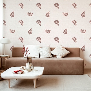 Minimal Leaf Foliage Wallpaper, Boho Scandi Style Sketch Wall Mural, Botanical Leaves Peel and Stick, Nursery Mural, Removable Self Adhesive