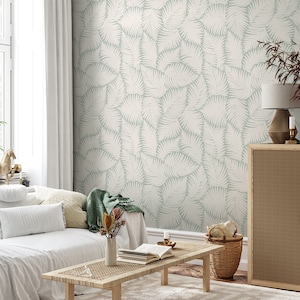 Light Sage Green Leaves Wallpaper, Boho Delicate Leaf Peel and Stick, Modern Minimal Wall Mural, Botanical Self Adhesive Wallpaper,Removable