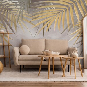 Tropical Trees and Leaves Wallpaper, Neutral Leaf Wallpaper, Soft Leaves Wall Mural, Peel and Stick, Exotic Monochrome Palm Leaf Wallpaper