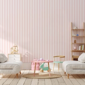 Kids for Minimal Lines Wallpaper, Nursery Colorful Stripes Removable Wallpaper, White Pink Lines Peel and Stick Mural, Self-Adhesive Mural