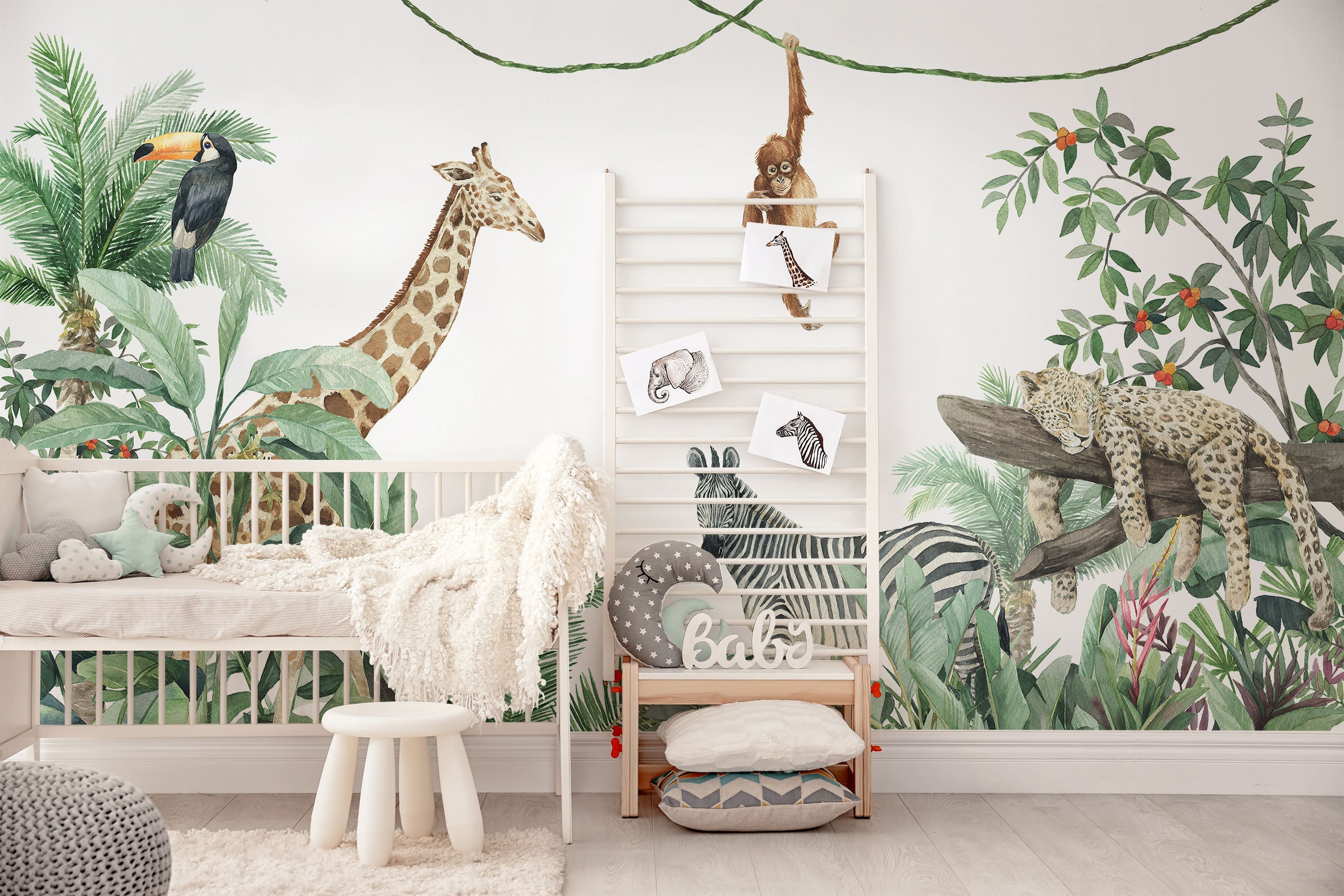 Jungle Animals Wallpaper: Peel and Stick Kids Room Wall Mural - Etsy