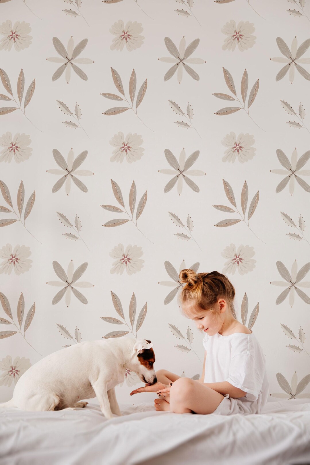 Boho Floral Peel and Stick Wallpaper - Neutral Nursery Decor - Etsy