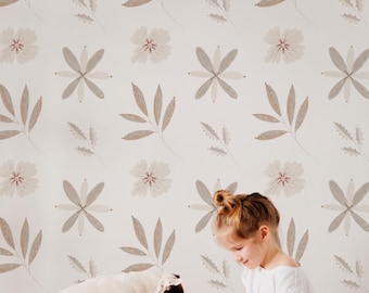 Boho Floral Peel and Stick Wallpaper - Neutral Nursery Decor