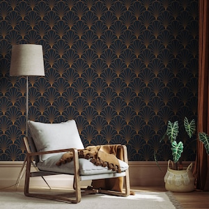 Dark Art Deco Wallpaper, Peel and Stick or Traditional, Removable Luxury Wall Decor, Geometric Line Art Self Adhesive Wall Mural