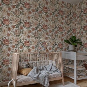 Kids Wallpaper Peel and Stick, Wildflowers Nursery Mural, Boho Florals Removable Wallpaper, Self Adhesive Baby Room Wall Decor