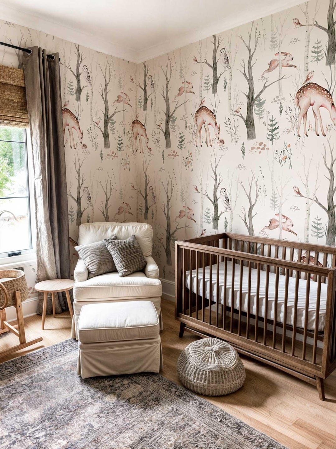 Watercolor Woodland Animals Peel and Stick Wallpaper: Nursery Mural - Etsy