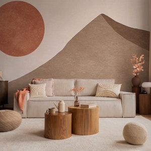 Boho Style Sun and Mountain Nursery Wallpaper, Sun and Mountainscape Wall Mural, Abstract Soft Landscape Wallpaper, Peel and Stick,Removable
