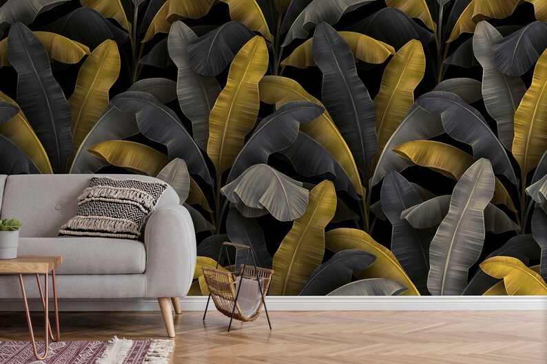 Dark Tropical Leaf Wallpaper – Peel and Stick Removable Wall Mural - Etsy