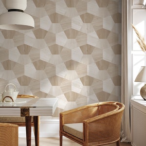 3D Look Wood Pattern Wall Mural, Geometric Design Wood Wallpaper, Realistic Wood Wall Mural, Peel and Stick, Removable Self Adhesive