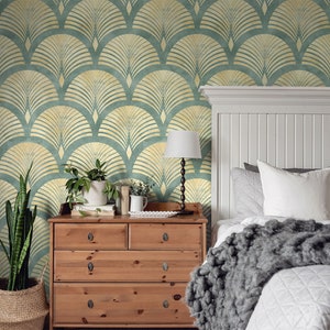 Green Gold Art Deco Self-Adhesive Wallpaper, Removable Luxury Wall Decor, Peel and Stick, Art Deco Wallpaper, Geometric Wallpaper, Removable