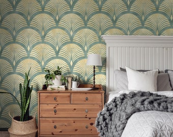 Green & Gold Art Deco Wallpaper: Removable Peel and Stick