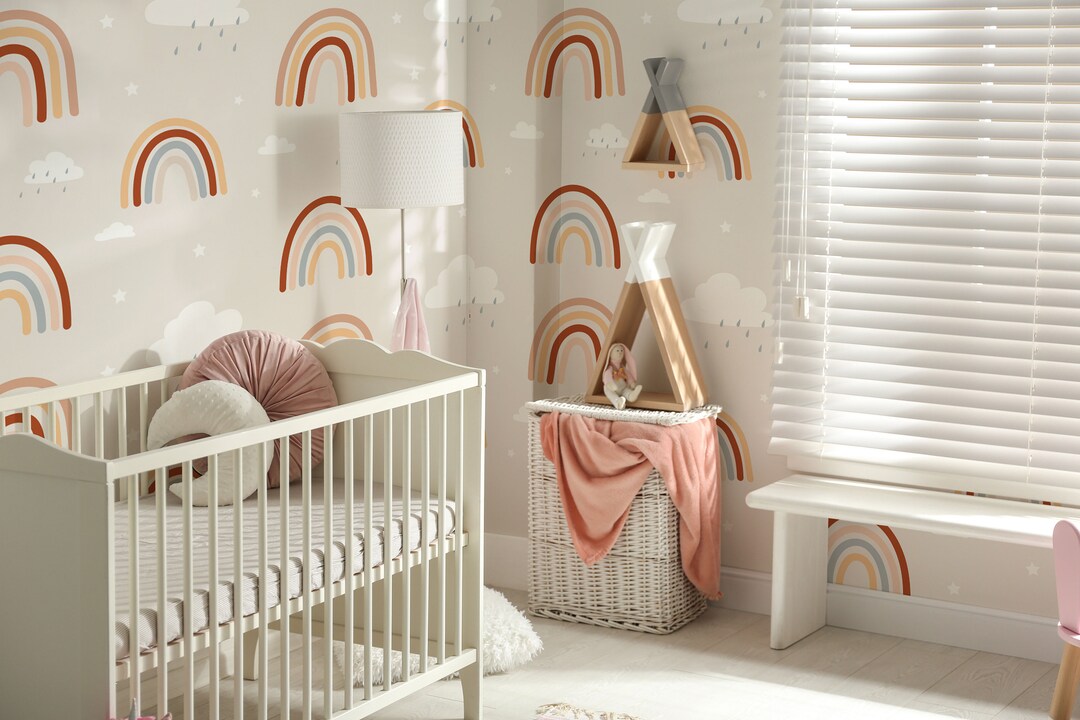 Rainbow Kids Wallpaper: Boho Nursery Peel and Stick Wall Mural - Etsy