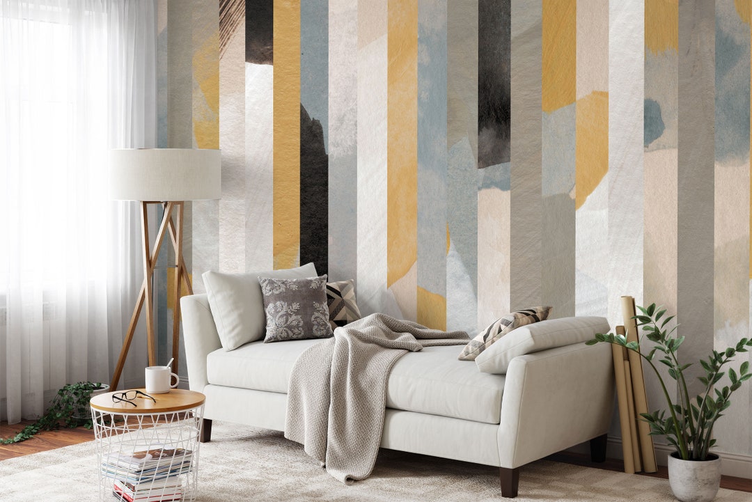 Muted Colours Abstract Wallpaper, Boho Wallpaper, Peel and Stick Mural ...