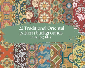 22 Traditional Oriental Pattern Backgrounds | Chinese Art  | Vintage Background | Chinese Prints | Floral Background