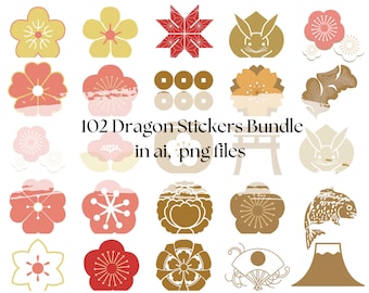 Paquete de 223 íconos japoneses, paquete de calcomanías japonesas, clipart japonés PNG, arte japonés, diseño japonés PNG, sakura japonesa PNG, patrón japonés