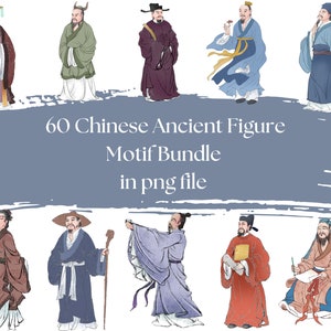 60 Chinese Ancient Figure Motif Bundle|Chinese People Png|Chinese Emperor Png|Chinese People Digital Sticker|Chinese Ancient Motif Clipart