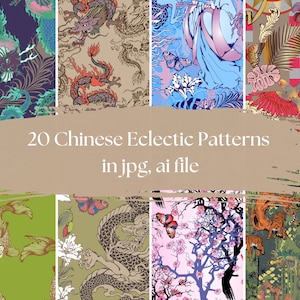 20 Chinese Eclectic Pattern Backgrounds | Chinese Art  | Vintage Background | Chinese Prints | Dragon Background