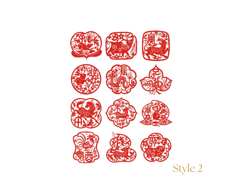 8 olika stilar och varianter av kinesiska zodiaktryck | Kinesiskt nyår | Månnyår 2026 | Hästens år 2026 | Kinesiskt zodiakpaket bild 3