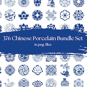 376 Set di pacchetti in porcellana cinese / Elementi orientali / Decorativo cinese stampabile / Clipart di fiori / Clipart di fortuna / Simbolo cinese