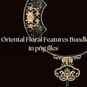 9 Oriental Floral Features Bundle | Chinese Elements Bundle| Botanic Elements | Decorative Chinese Printable | Traditional Pattern Clipart