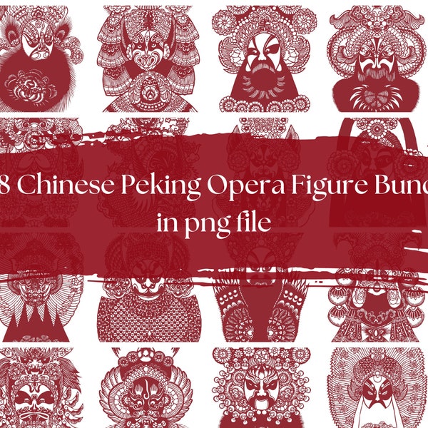 108 Chinese Peking Opera Figure Clipart Bundle| Decorative Chinese Printable | Chinese Cultural Heritage | Chinese Symbol Clipart