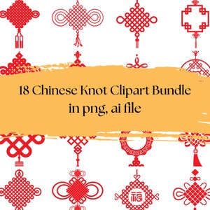 18 Chinese Knot Clipart Bundle Set | Oriental Elements | Decorative Chinese Printable | Luck Clipart | Chinese Symbol